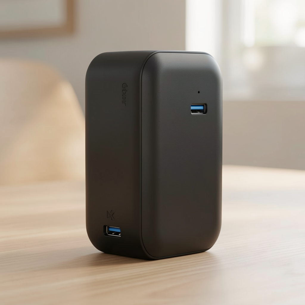 Anker PowerCore 26800mAh yüksek kapasiteli powerbank, siyah kompakt tasarım, USB çıkışları görünür