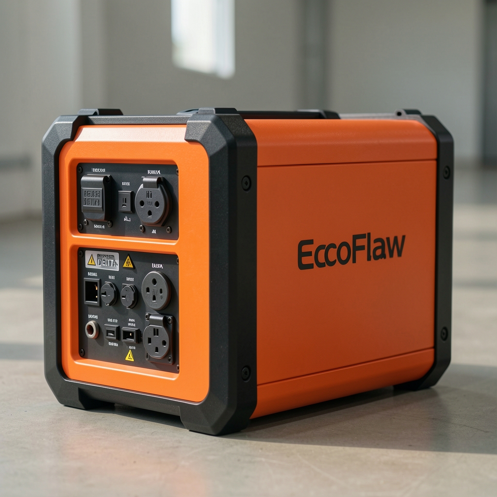 EcoFlow DELTA 2 taşınabilir güç istasyonu, turuncu ve siyah renk, sol taraf portları