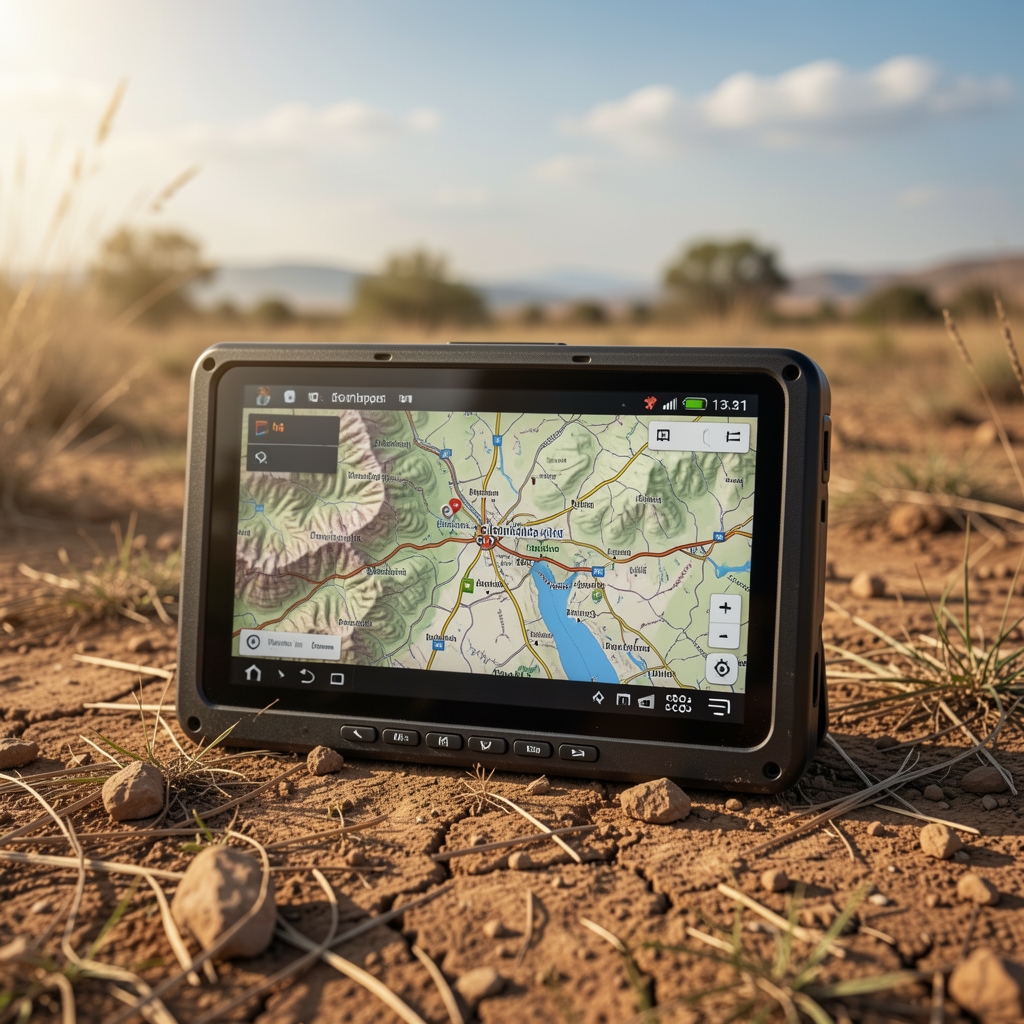 Kompakt el tipi GPS navigasyon cihazı açık arazide topografik haritayla